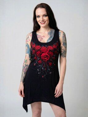 Spiral Direct ✦ Blood Rose Camisole Dress ✦ Black Sleeveless Asymmetrical Hem M